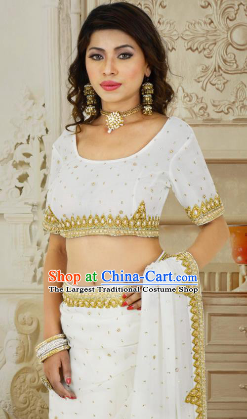 Indian Traditional Court White Sari Dress Asian India Bollywood Royal Princess Costume for Women