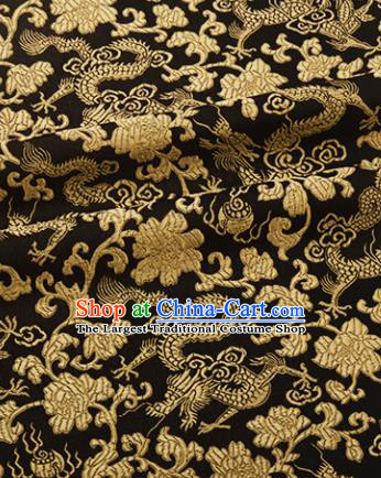 Chinese Traditional Dragon Peony Pattern Design Black Brocade Hanfu Silk Fabric Tang Suit Fabric Material