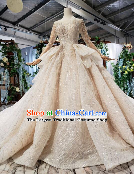 Top Grade Customize Bride Champagne Trailing Full Dress Court Princess Wedding Costume for Women