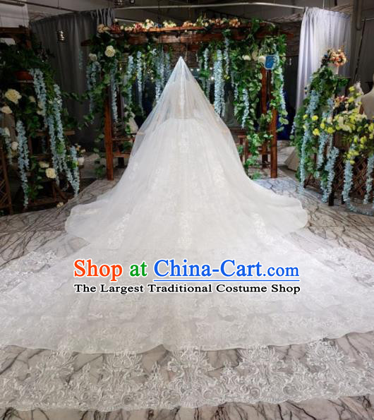 Top Grade Customize Bride White Lace Trailing Full Dress Court Princess Wedding Costume for Women