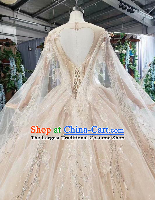 Top Grade Customize Bride Champagne Sequins Trailing Full Dress Court Princess Wedding Costume for Women