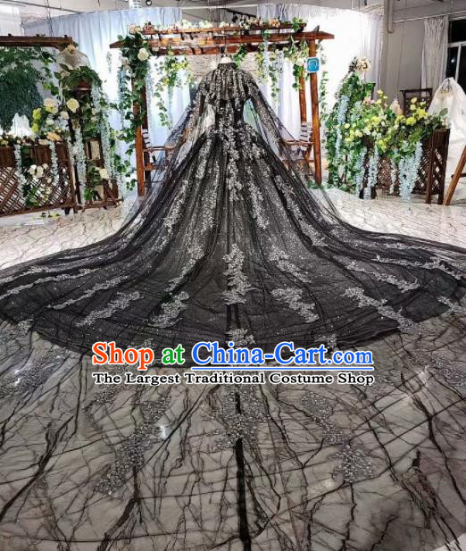 Top Grade Customize Embroidered Black Veil Trailing Full Dress Court Princess Waltz Dance Costume for Women