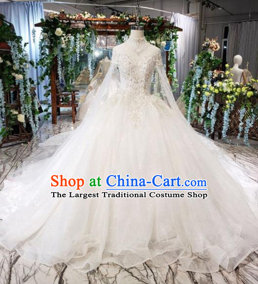 Top Grade Customize Bride Embroidered White Veil Trailing Full Dress Court Princess Wedding Costume for Women