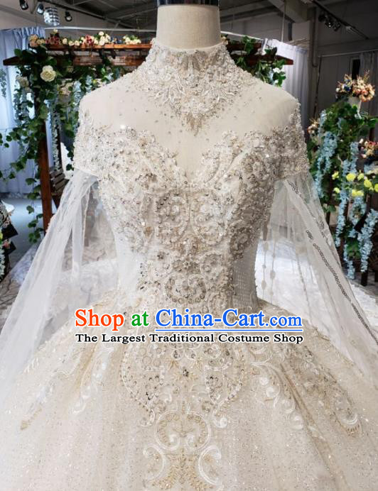 Top Grade Customize Bride Embroidered White Veil Trailing Full Dress Court Princess Wedding Costume for Women