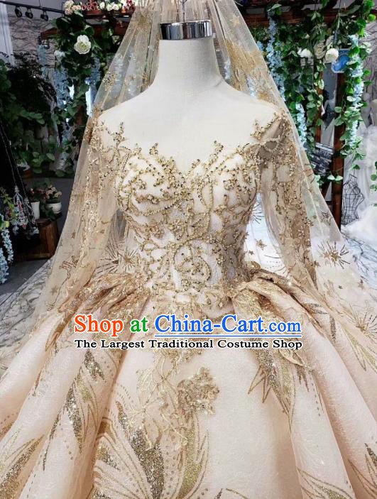Handmade Customize Bride Embroidered Pink Trailing Full Dress Court Princess Wedding Costume for Women