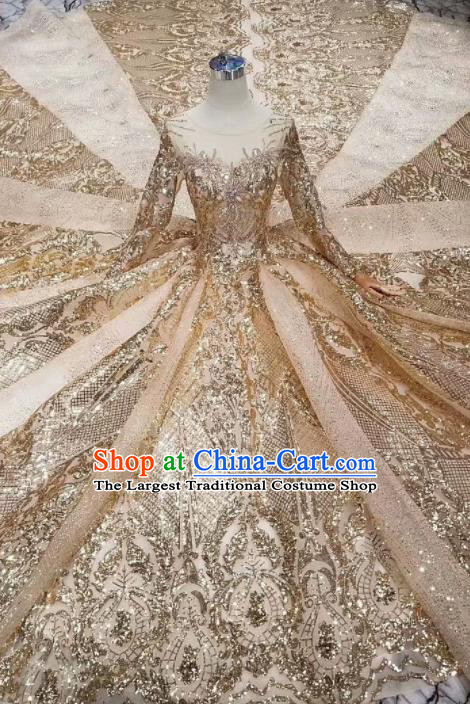 Customize Handmade Princess Golden Paillette Mullet Dress Wedding Court Bride Costume for Women