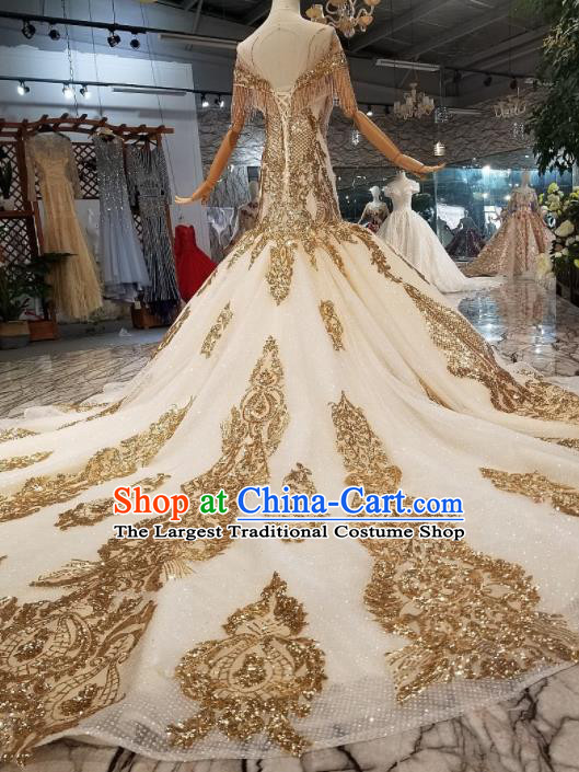 Customize Handmade Princess Golden Paillette Mermaid Dress Wedding Court Bride Costume for Women
