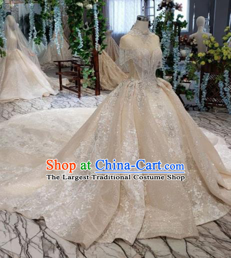 Handmade Customize Princess Beads Tassel Trailing Wedding Dress Court Bride Embroidered Costume for Women