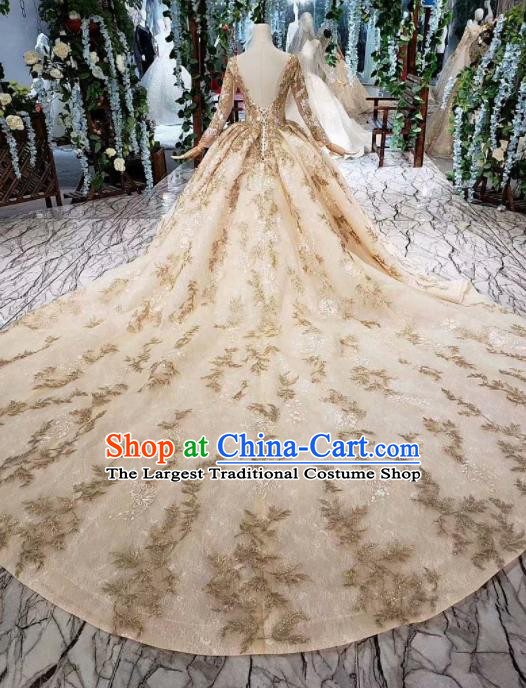 Customize Embroidered Champagne Veil Trailing Full Dress Top Grade Court Princess Waltz Dance Costume for Women