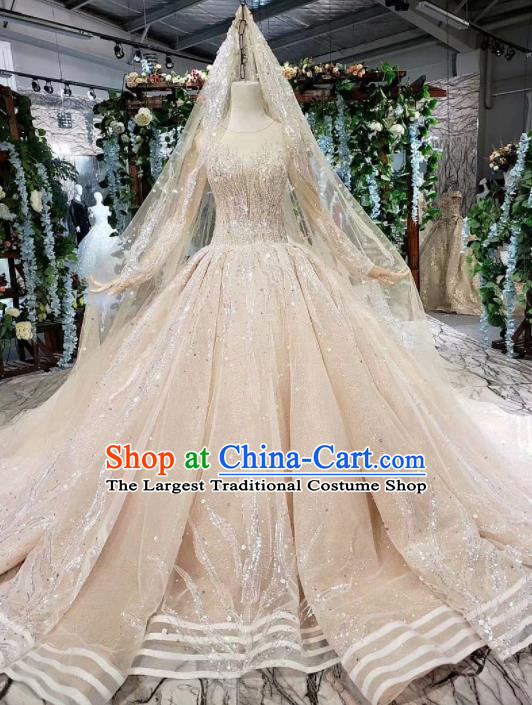 Handmade Customize Princess Sequin Beads Trailing Wedding Dress Court Bride Embroidered Costume for Women