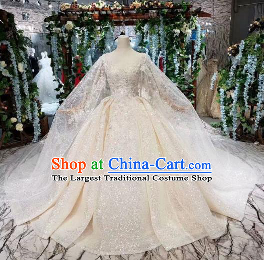 Customize Handmade Princess Champagne Veil Trailing Dress Wedding Court  Bride Costume for Women