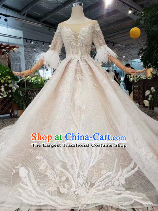 Handmade Customize Princess Trailing Wedding Dress Court Bride Embroidered Costume for Women