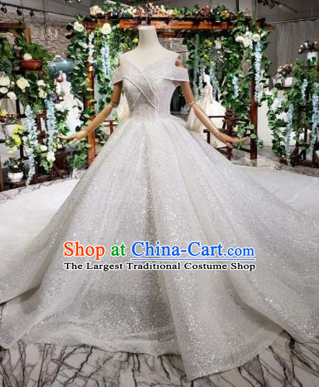 Handmade Customize Princess Diamante Trailing Wedding Dress Court Bride Embroidered Costume for Women
