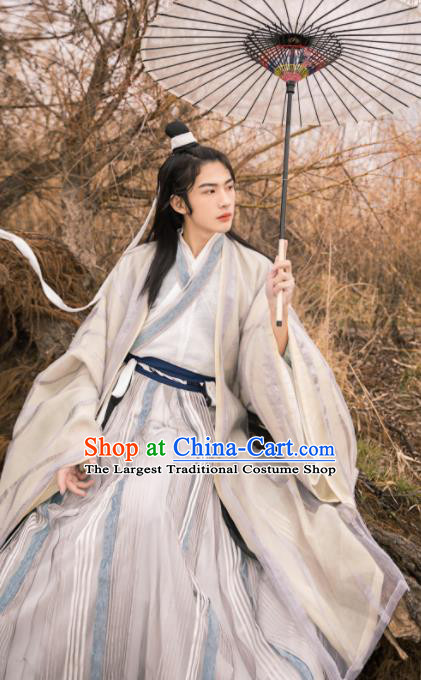 Asian Chinese Jin Dynasty Prince Historical Costume Ancient Swordsman Traditional Hanfu Clothing for Men