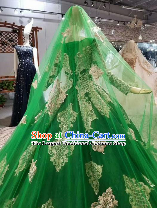 Top Grade Customize Modern Fancywork Deep Green Full Dress Court Princess Waltz Dance Costume for Women