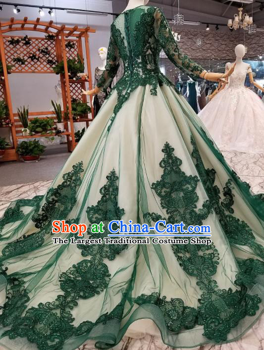 Top Grade Customize Modern Fancywork Atrovirens Lace Full Dress Court Princess Waltz Dance Costume for Women