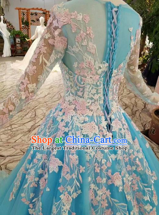 Top Grade Customize Modern Fancywork Blue Full Dress Court Princess Waltz Dance Costume for Women