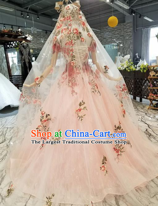 Customize Modern Fancywork Embroidered Pink Full Dress Top Grade Waltz Dance Costume for Women