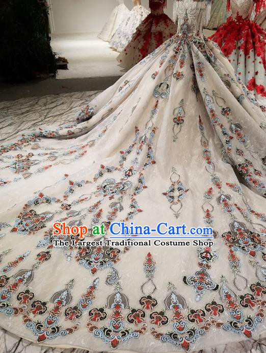 Top Grade Court Handmade Embroidered Full Dress Customize Modern Fancywork Waltz Dance Costume for Women