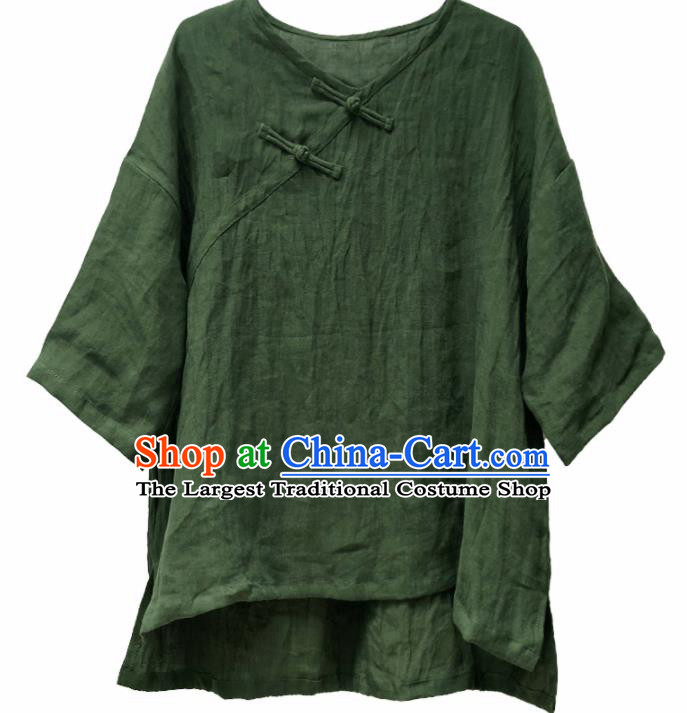 Chinese Traditional National Costume Tang Suit Slant Opening Green Blouse Upper Outer Garment for Women