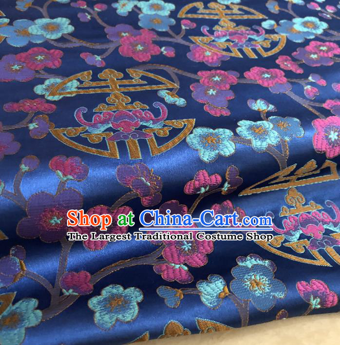 Asian Chinese Traditional Plum Blossom Pattern Design Blue Brocade Fabric Silk Fabric Chinese Fabric Asian Material