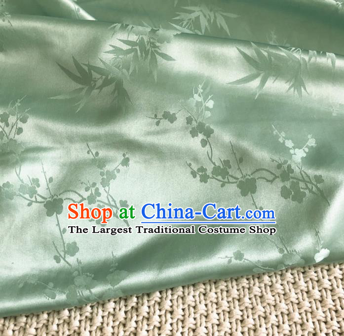 Asian Chinese Traditional Plum Bamboo Pattern Design Green Brocade Fabric Silk Fabric Chinese Fabric Asian Material