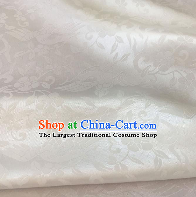Asian Chinese Traditional Bird Flowers Pattern Design White Brocade Fabric Silk Fabric Chinese Fabric Asian Material