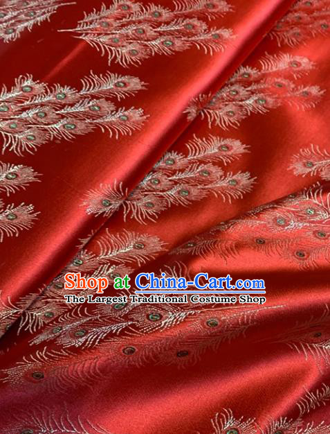 Asian Chinese Traditional Feather Pattern Design Red Brocade Fabric Silk Fabric Chinese Fabric Asian Material