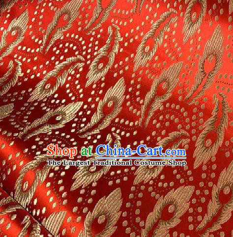 Asian Chinese Traditional Feathers Pattern Design Red Brocade Fabric Silk Fabric Chinese Fabric Asian Material