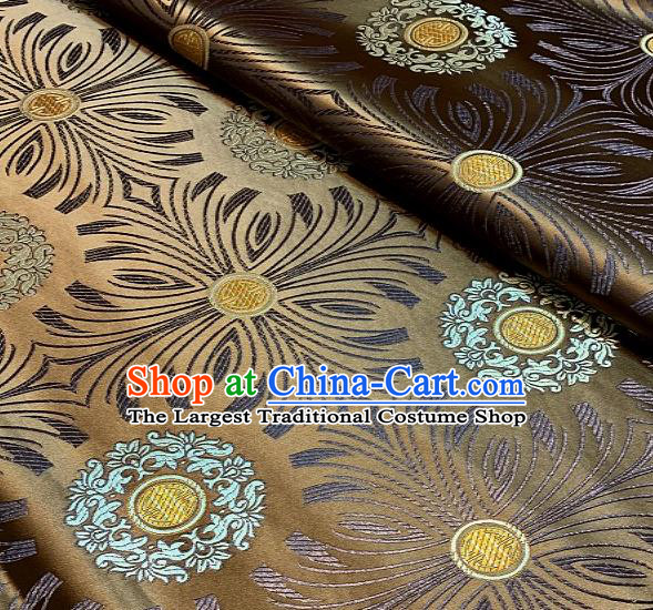 Asian Chinese Traditional Round Flowers Pattern Design Bronze Brocade Fabric Silk Fabric Chinese Fabric Asian Material