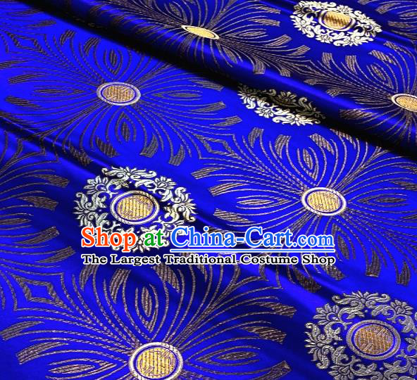 Asian Chinese Traditional Round Flowers Pattern Design Royalblue Brocade Fabric Silk Fabric Chinese Fabric Asian Material