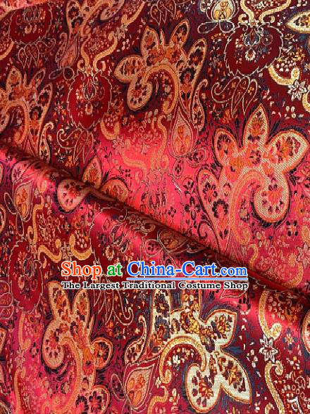 Asian Chinese Traditional Paddy Flowers Pattern Design Red Brocade Fabric Silk Fabric Chinese Fabric Asian Material