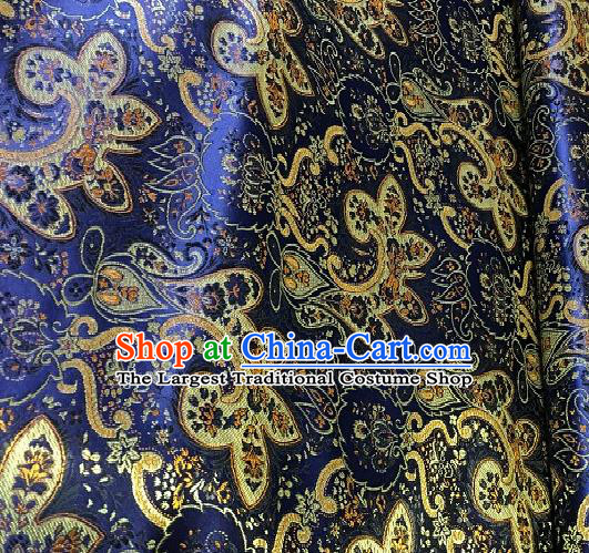 Asian Chinese Traditional Paddy Flowers Pattern Design Royalblue Brocade Fabric Silk Fabric Chinese Fabric Asian Material