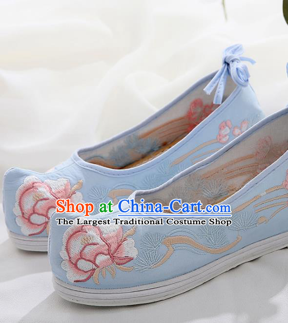Chinese Traditional Hanfu Shoes Ancient Princess Wedding Blue Embroidered Shoes National Cloth Shoes for Women