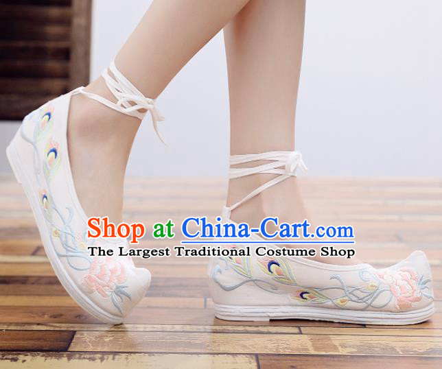 Chinese Traditional Hanfu Shoes Ancient Princess Embroidered Shoes National White Cloth Shoes for Women