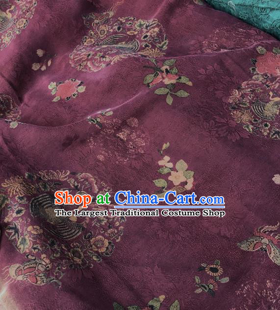 Chinese Traditional Phoenix Peony Pattern Design Purple Satin Watered Gauze Brocade Fabric Asian Silk Fabric Material