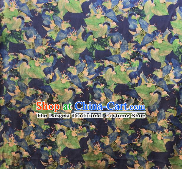 Chinese Traditional Leaf Pattern Design Navy Satin Watered Gauze Brocade Fabric Asian Silk Fabric Material
