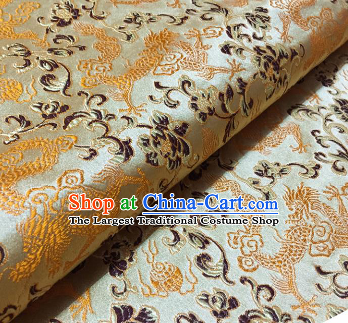 Chinese Traditional Dragons Pattern Design Beige Brocade Fabric Asian Silk Fabric Chinese Fabric Material