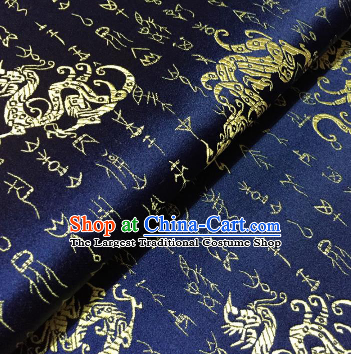 Chinese Traditional Dragons Pattern Design Navy Brocade Fabric Asian Silk Fabric Chinese Fabric Material