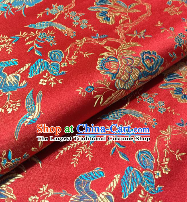 Chinese Traditional Flowers Bird Pattern Design Red Brocade Fabric Asian Silk Fabric Chinese Fabric Material
