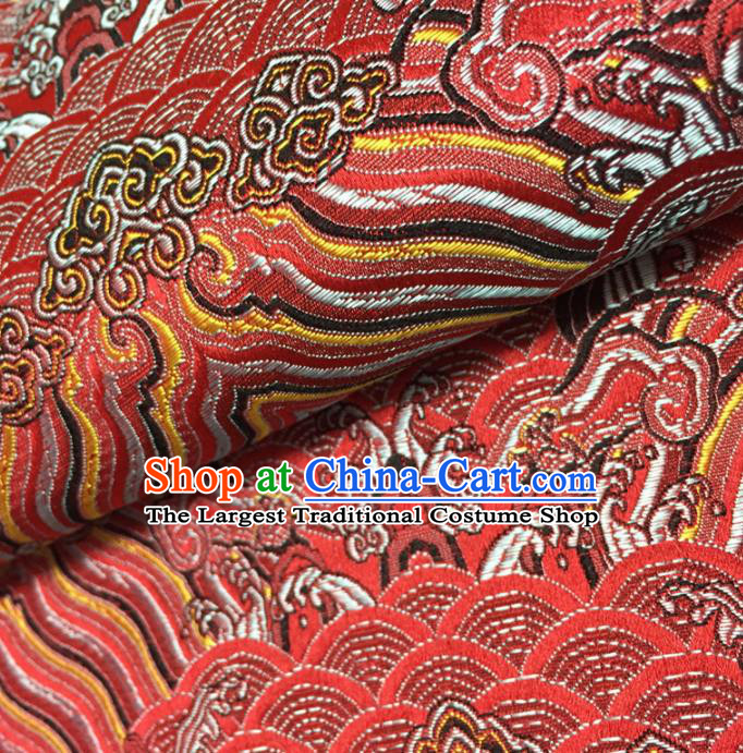 Chinese Traditional Sea Wave Pattern Design Red Brocade Fabric Asian Silk Fabric Chinese Fabric Material