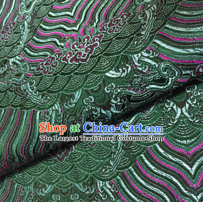 Chinese Traditional Sea Wave Pattern Design Green Brocade Fabric Asian Silk Fabric Chinese Fabric Material