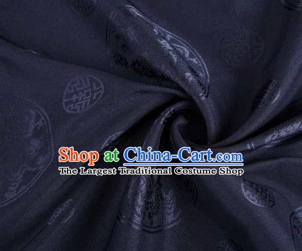 Chinese Classical Round Dragon Pattern Design Navy Brocade Traditional Hanfu Silk Fabric Tang Suit Fabric Material