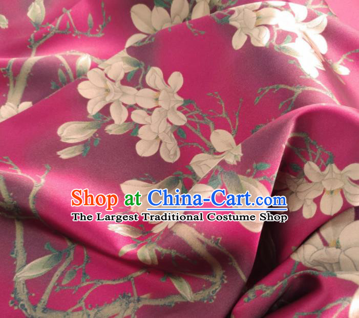 Chinese Traditional Magnolia Pattern Design Rosy Satin Watered Gauze Brocade Fabric Asian Silk Fabric Material