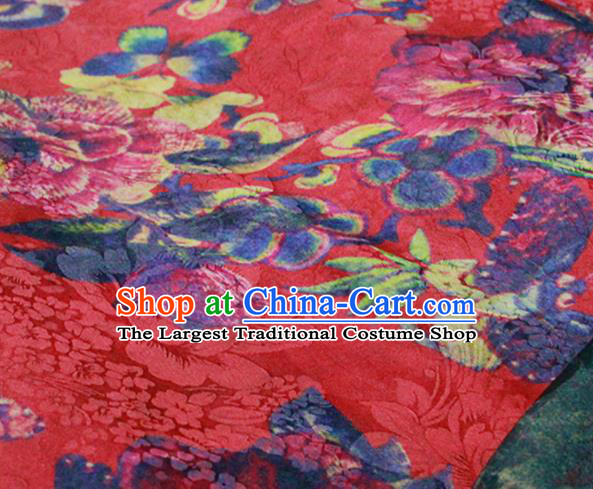 Chinese Traditional Peony Pattern Design Red Satin Watered Gauze Brocade Fabric Asian Silk Fabric Material