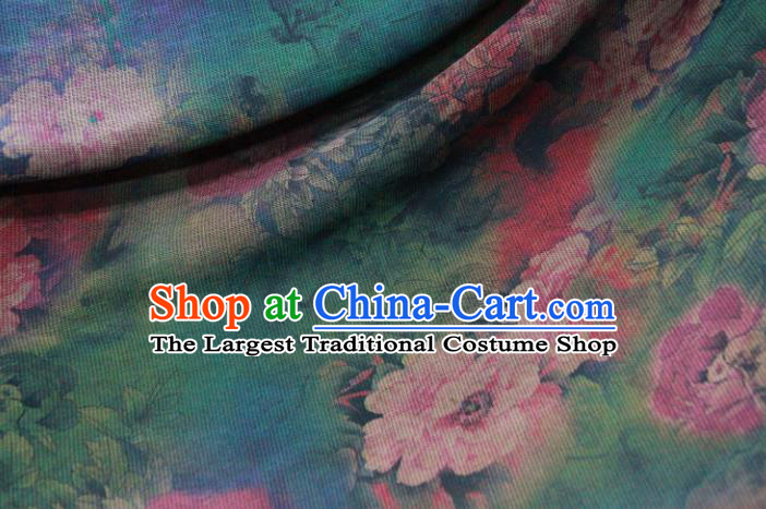 Chinese Traditional Peony Pattern Design Green Satin Watered Gauze Brocade Fabric Asian Silk Fabric Material