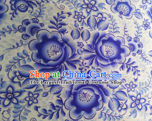 Chinese Traditional Blue Peony Pattern Design Satin Watered Gauze Brocade Fabric Asian Silk Fabric Material