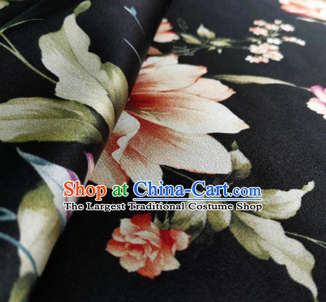 Chinese Traditional Pattern Design Black Satin Watered Gauze Brocade Fabric Asian Silk Fabric Material