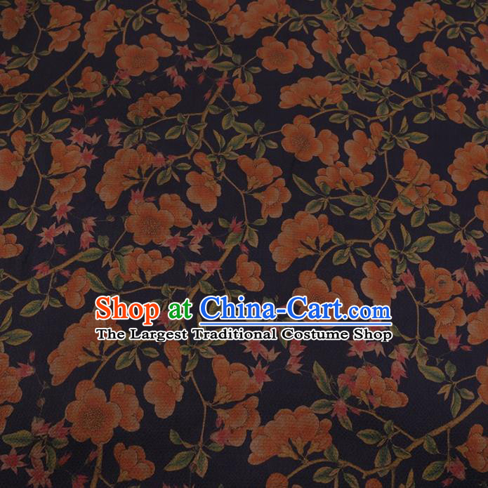 Chinese Traditional Pear Flowers Pattern Design Navy Satin Watered Gauze Brocade Fabric Asian Silk Fabric Material