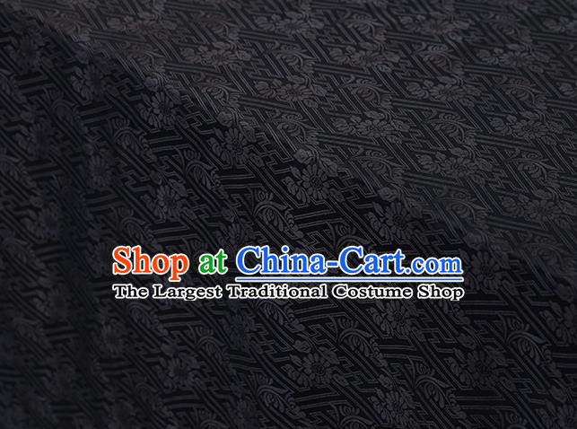 Chinese Traditional Chrysanthemum Pattern Design Deep Grey Satin Watered Gauze Brocade Fabric Asian Silk Fabric Material